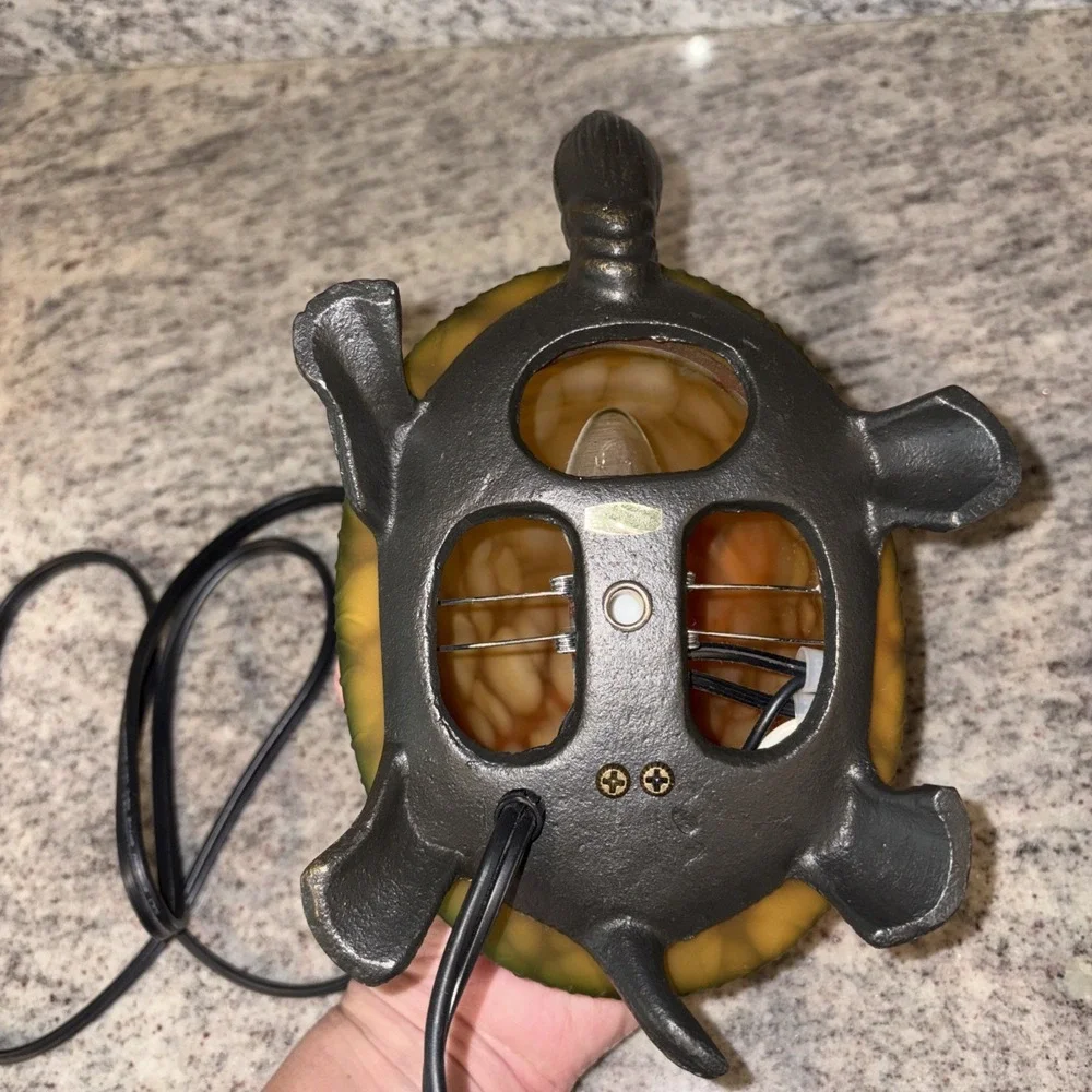 Turtle Lamp with Amber Color Shell Metal Base Tortoise Night Light